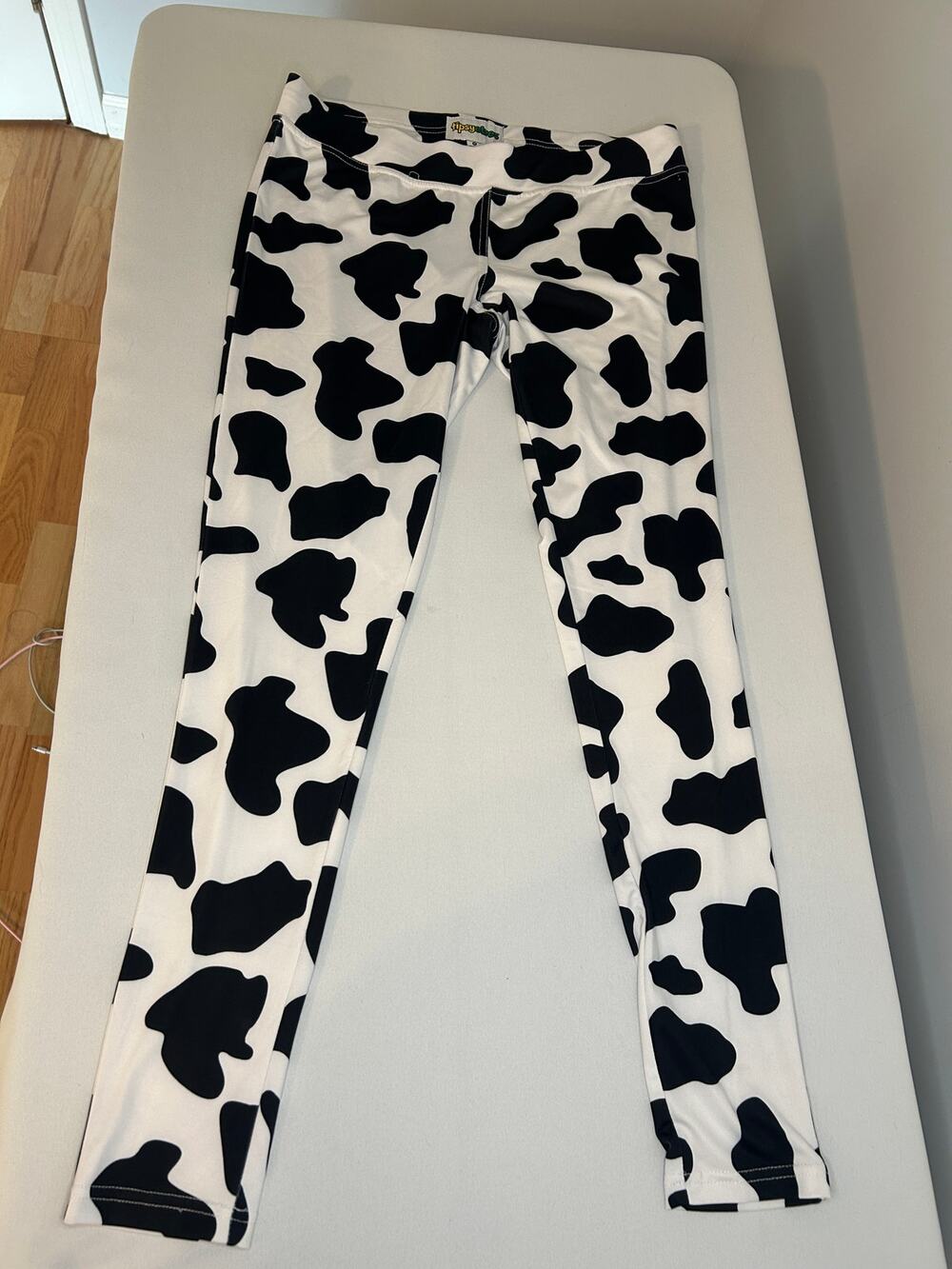 Tipsy Elves Womens M Cow Print Leggings Black White Stretch Pull On Pants